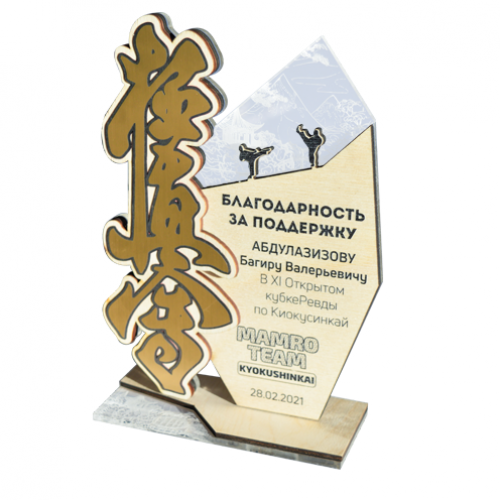 Приз из акрила 4-слойный (дерево и два слоя пластика) с УФ-печатью