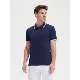 Рубашка поло мужская Pasadena Men 200 с контрастной отделкой, темно-синяя с белым