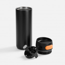 Термостакан X1 с цветной кнопкой, черный с оранжевым